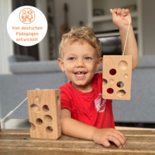 KÄSELINO Fädelspiel aus Holz mit Käse und Maus _ Montessori Motorik-Spielzeug für Kinder ab 2 Jahre
